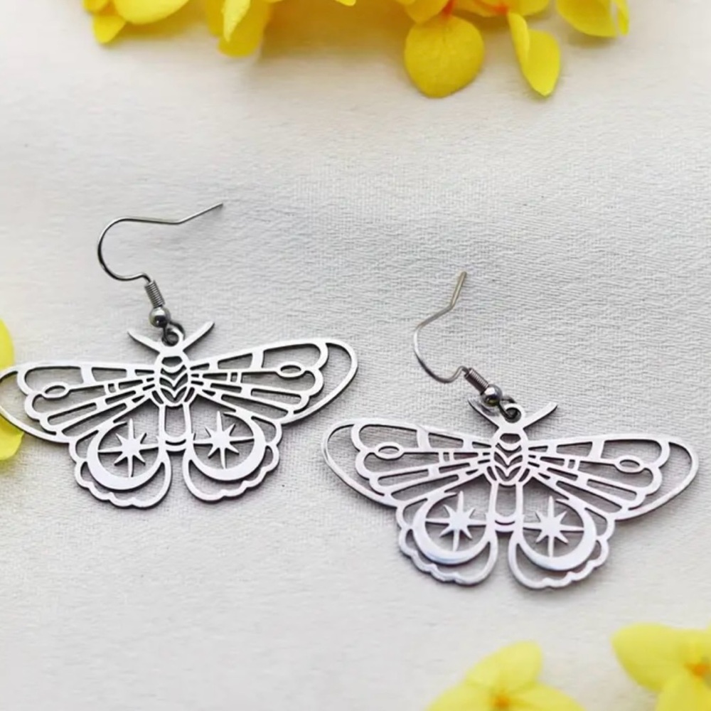 Elegant Silver Butterfly Earrings about 1.75”